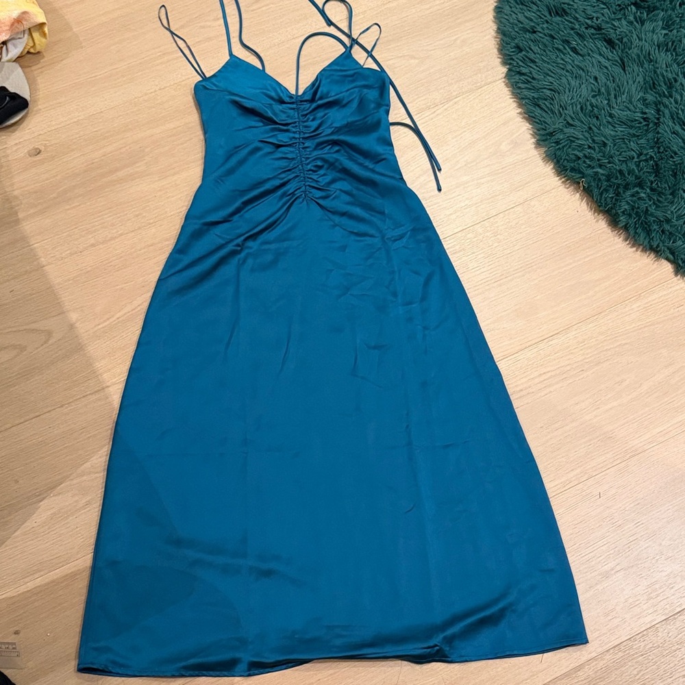 Elegant Teal Spaghetti Strap Dress